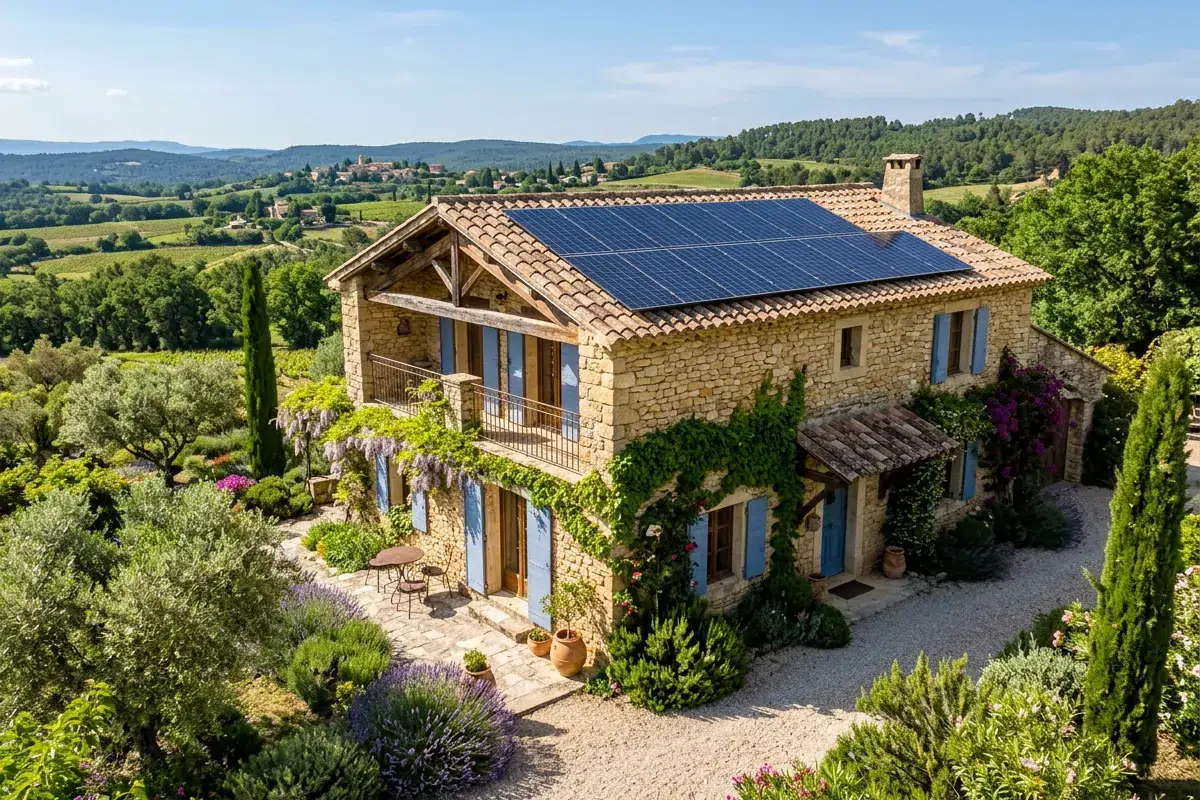 Panneaux photovoltaïques posés sur la toiture d'une maison dans le Gard
